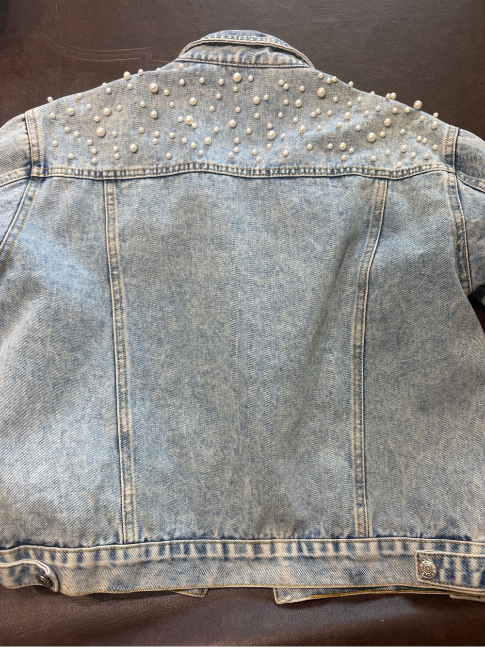 MARBLE Light Blue Denim Jacket with Pearl Embellishments - Picture 5 of 6
